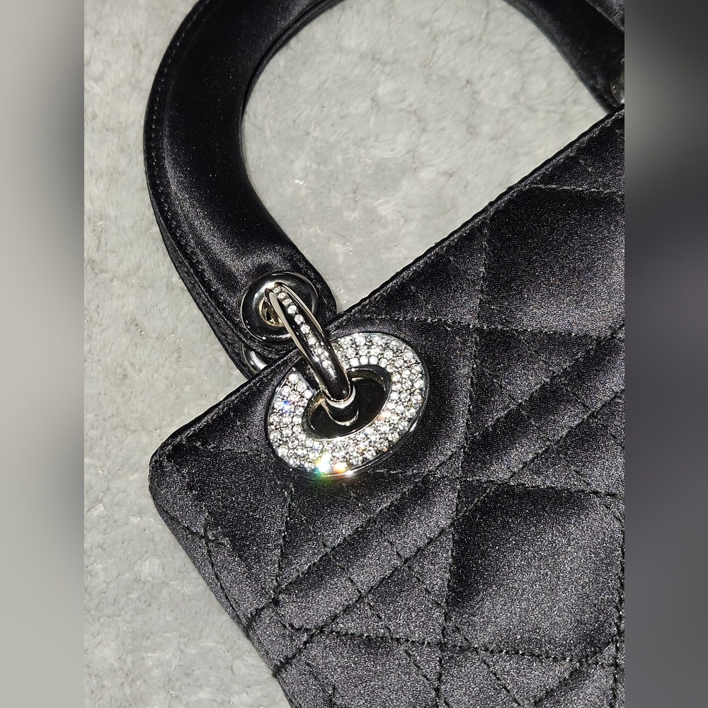 Dior Mini Crystal Lady Dior Cannage Handbag Princess Diana Satin Bag w Strassing - Picture 14 of 16
